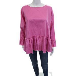 Basia Womens Tunic Blouse Pink Cotton Long Sleeve Round Neck Bohemian Size L